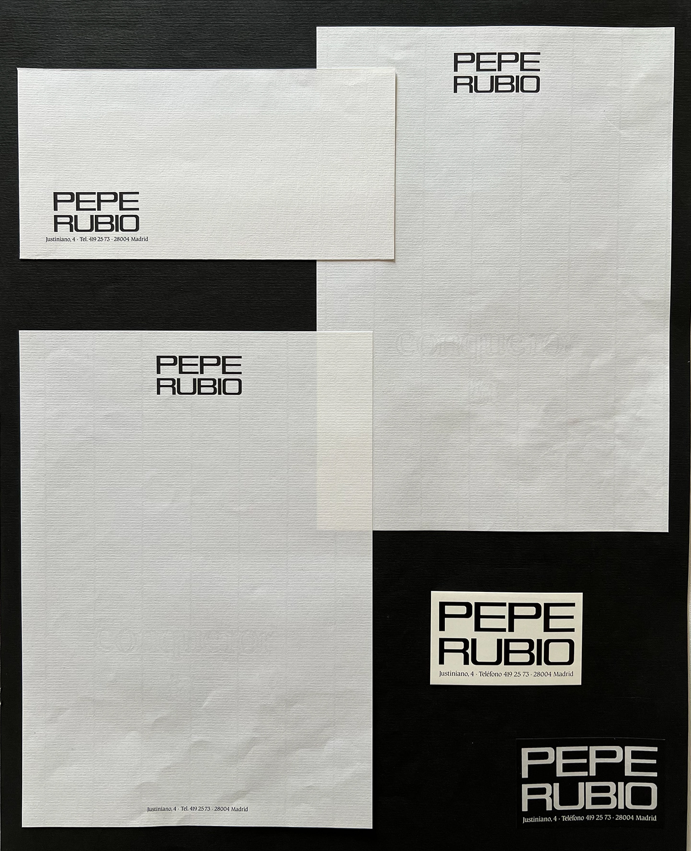 Tipografía original, papelería. Pepe Rubio 1989.