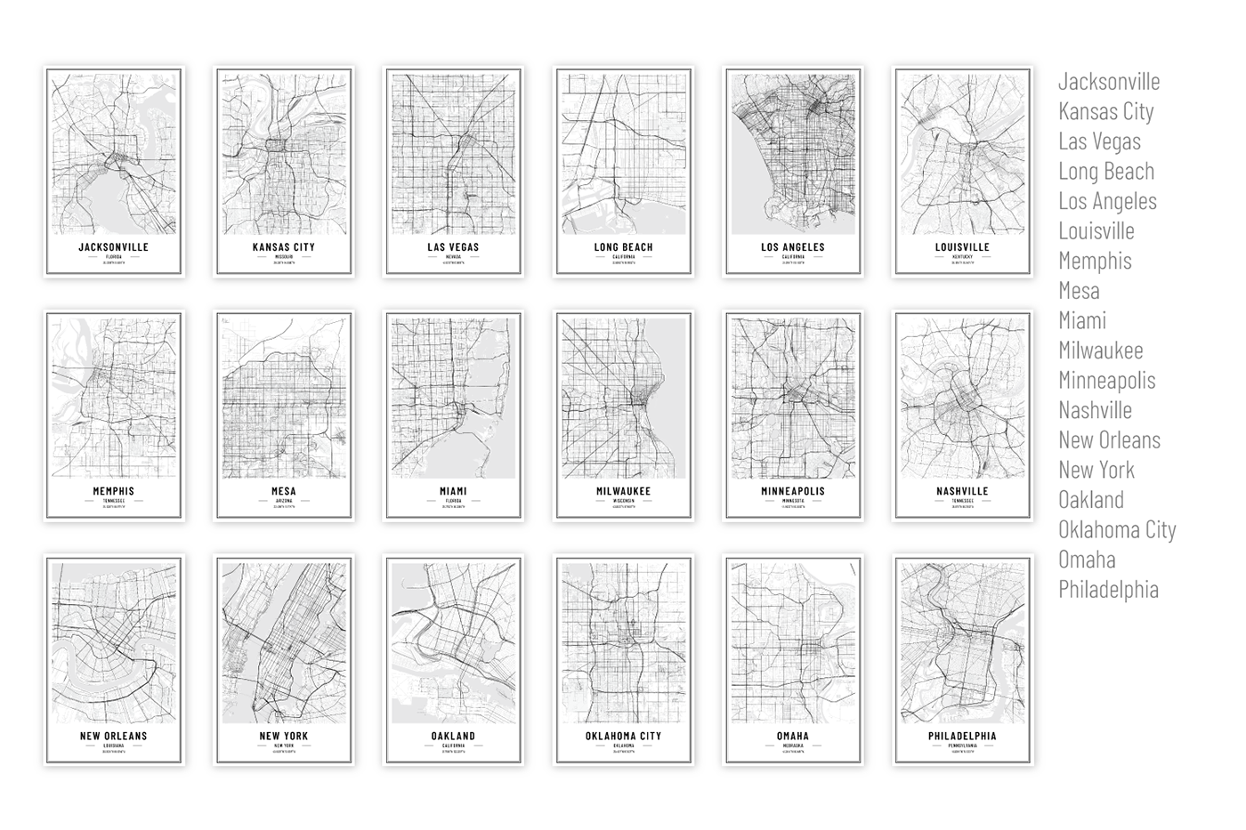cartography city map city poster Los Angeles New York print wall art Road network Street Map united states vector map