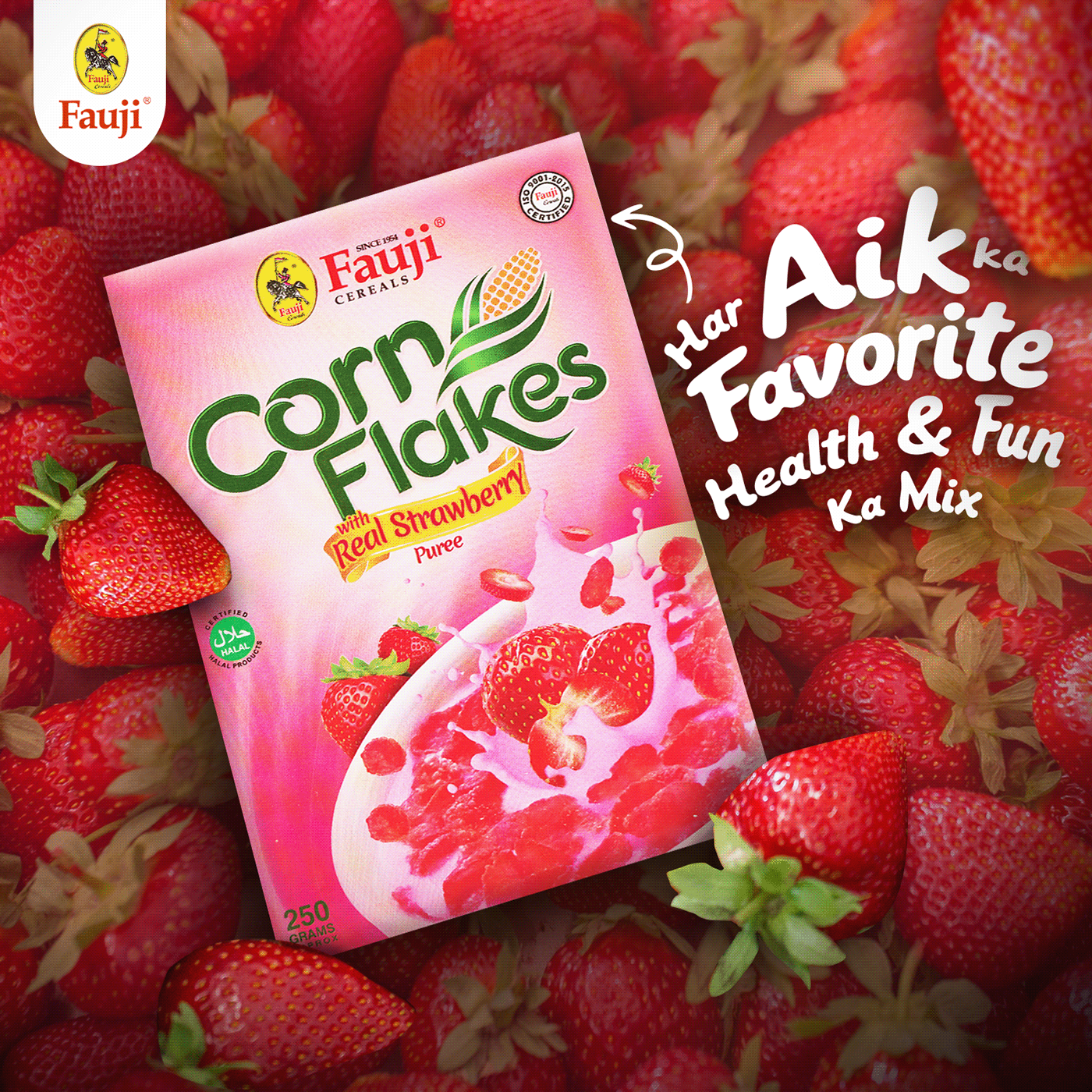 Cereals corn flakes Mango strawberry banana social media designs ads