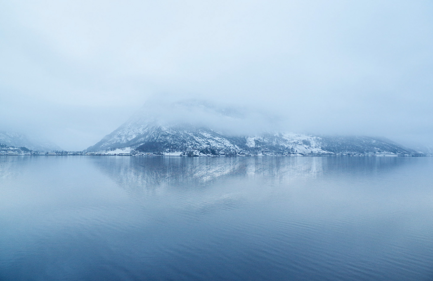 fjord ice snow mountains snowscape Landscape fog winter frozen beauty