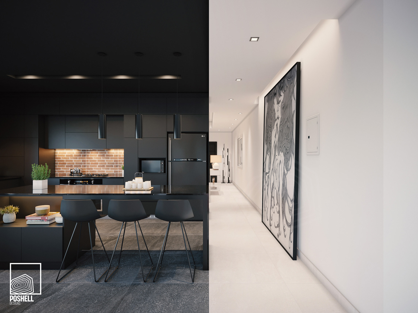 3ds max architecture bathroom corona design interior design  kitchen design living room design modern Render