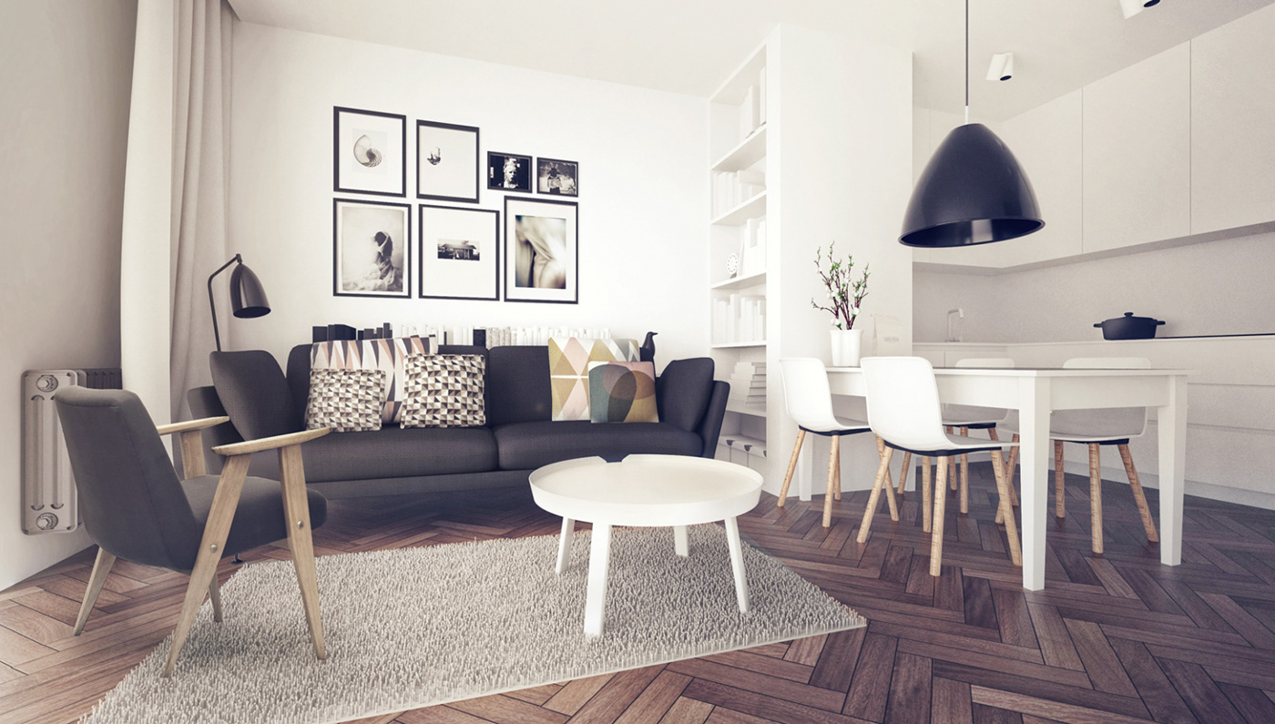 apartment Interior minimal nordic White furniture Scandinavian design light Vitra Muuto