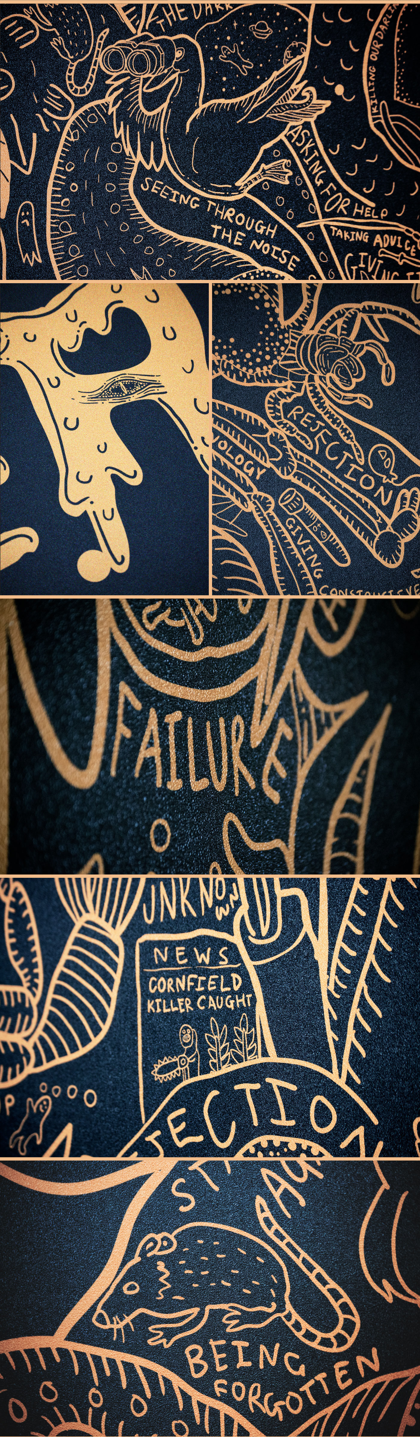 Mural Company Branding branding  brand essence Drawing  conceptual fear wall art monster black and gold