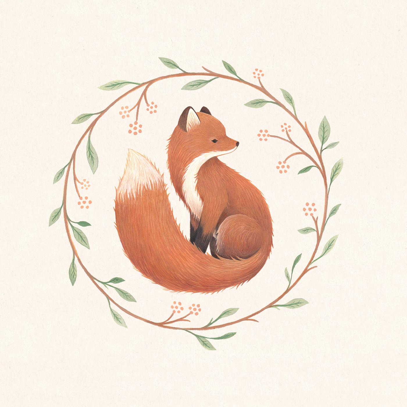 FOX Foxy logo cute baby Flowers floral animals Nature gouache forest woodland raposa