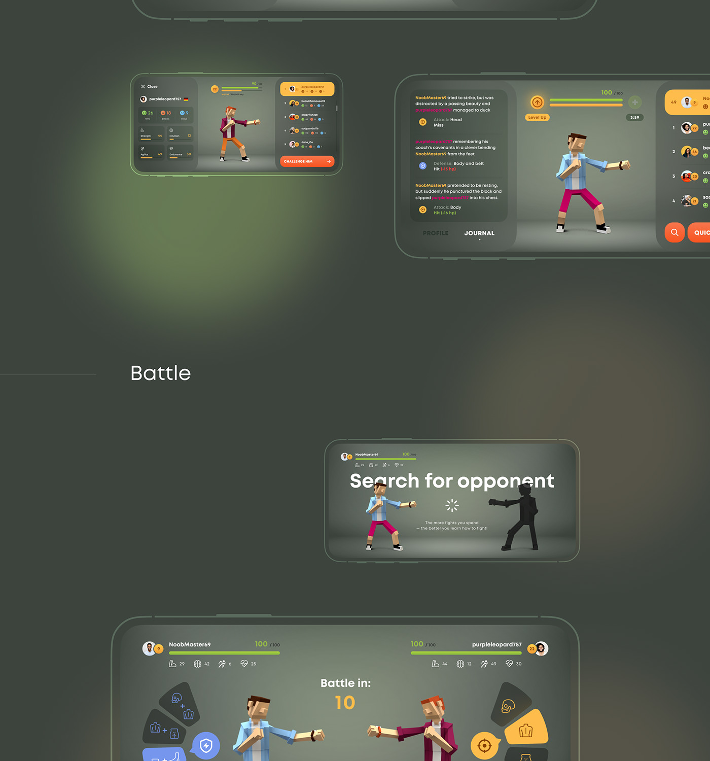 3D animation  app design battle dark game Interface Mobile app UI ux