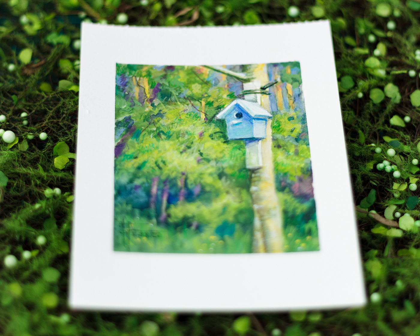 art Birdhouse colored pencils cute drawing gouache painting ILLUSTRATION  Landscape painting   watercolor painting woodland forest