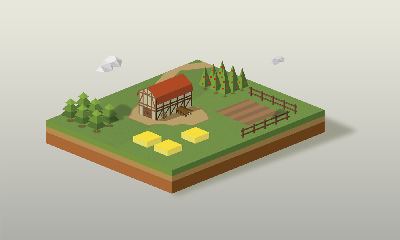 Isometric town village medieval infographic houses 2D game game visuals concept art