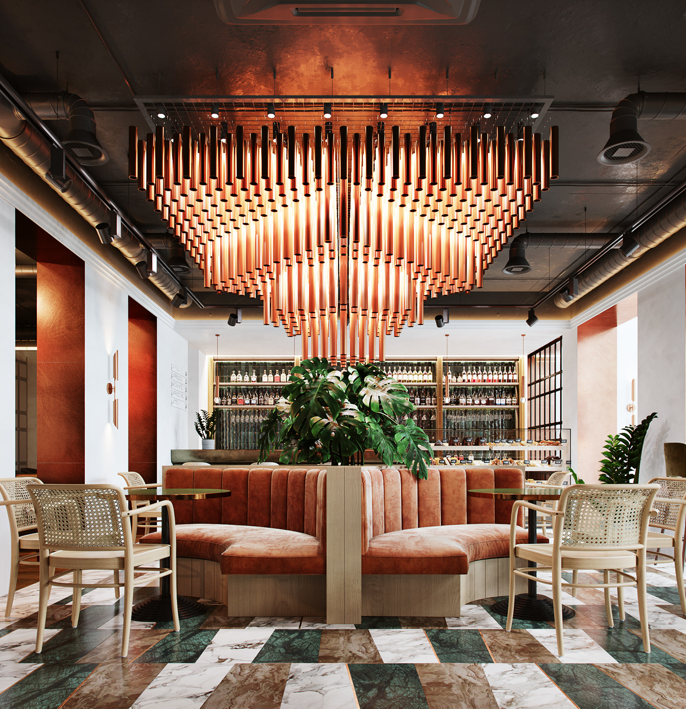 coronerender bar cafe design Interior vizualosation archviz