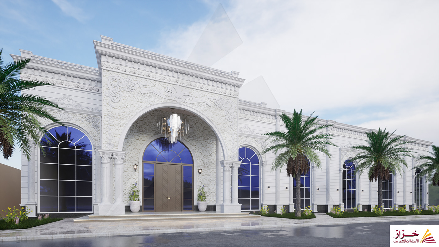 classic elevation exterior design buraydah al qassim khzaz consulting Engineering  architecture 3d elevation Saudi Arabia banquet hall