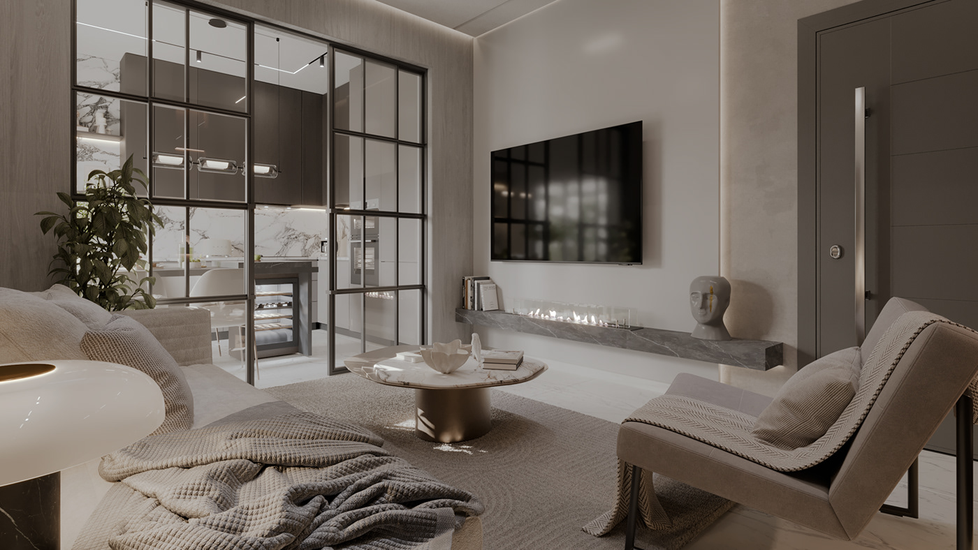 design interior design  cosy apartment modern living room 3ds max kitchen