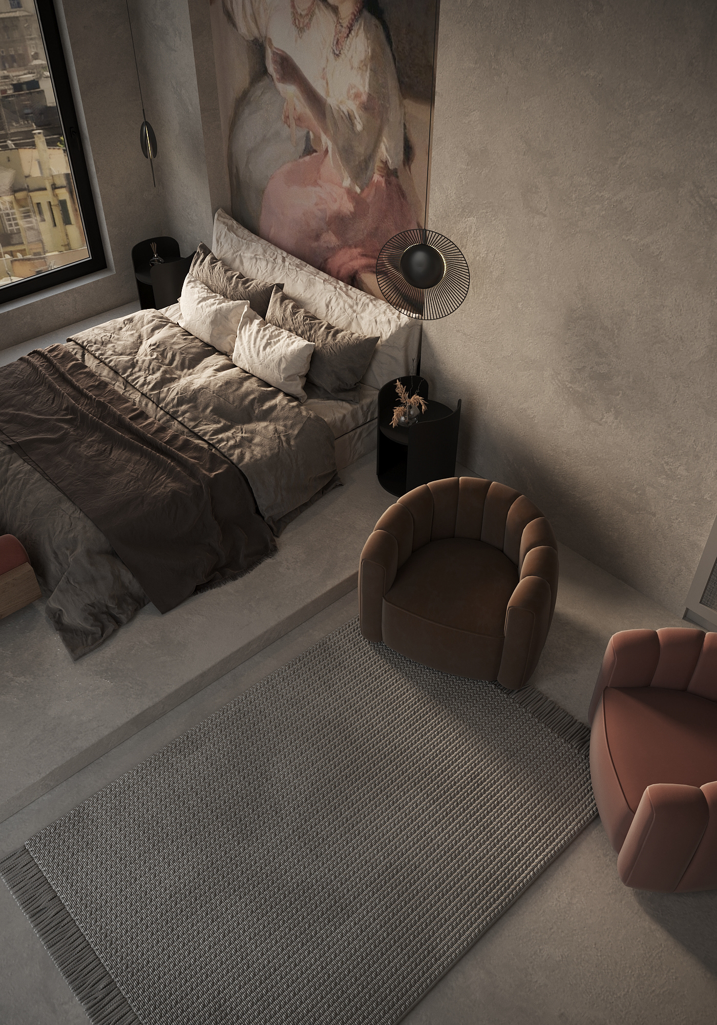 architecture archviz bedroom CGI corona Interior interior design  painting   Render visualization