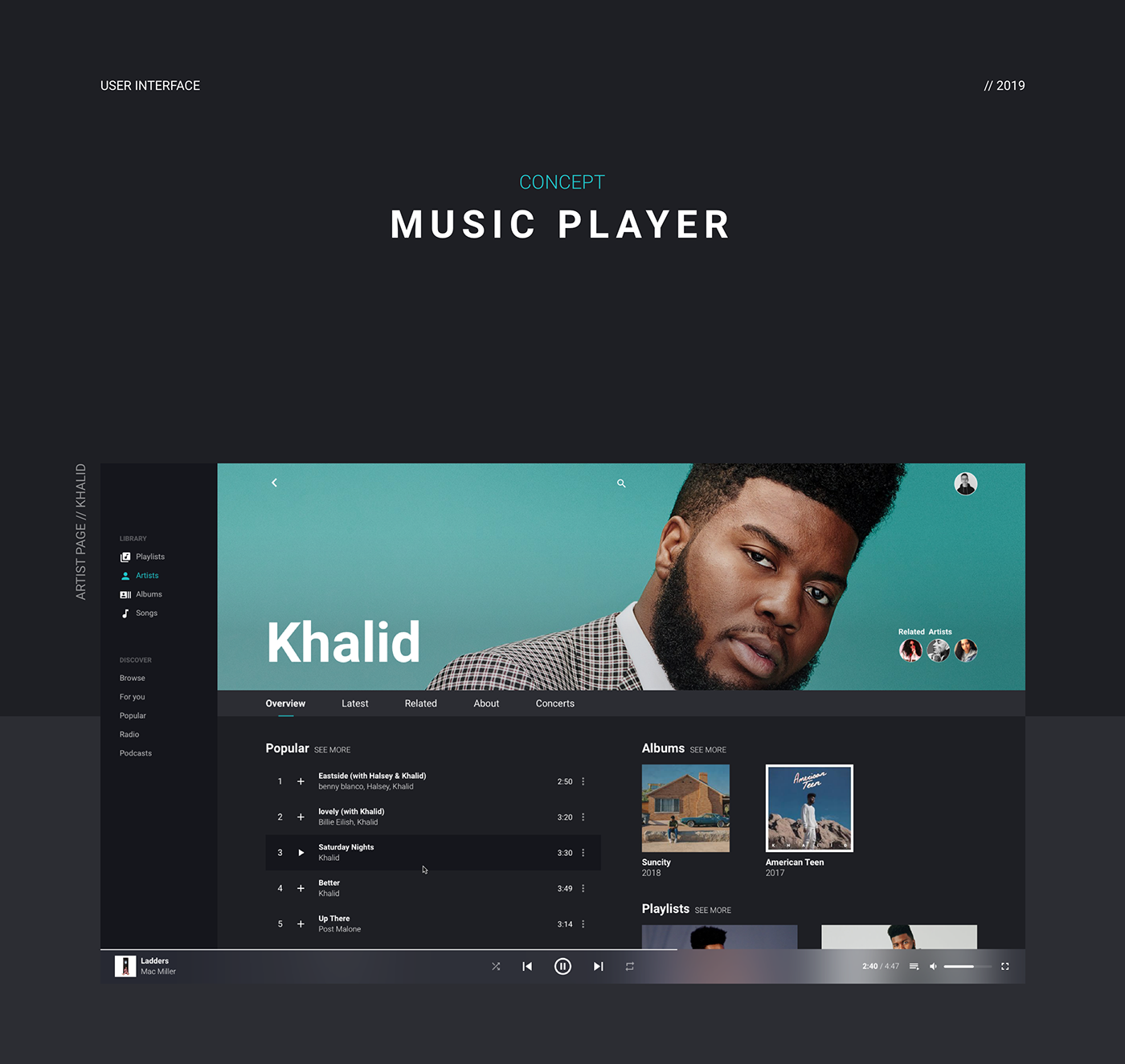 Music Player user interface clean minimal music artist desktop redesign UI ux