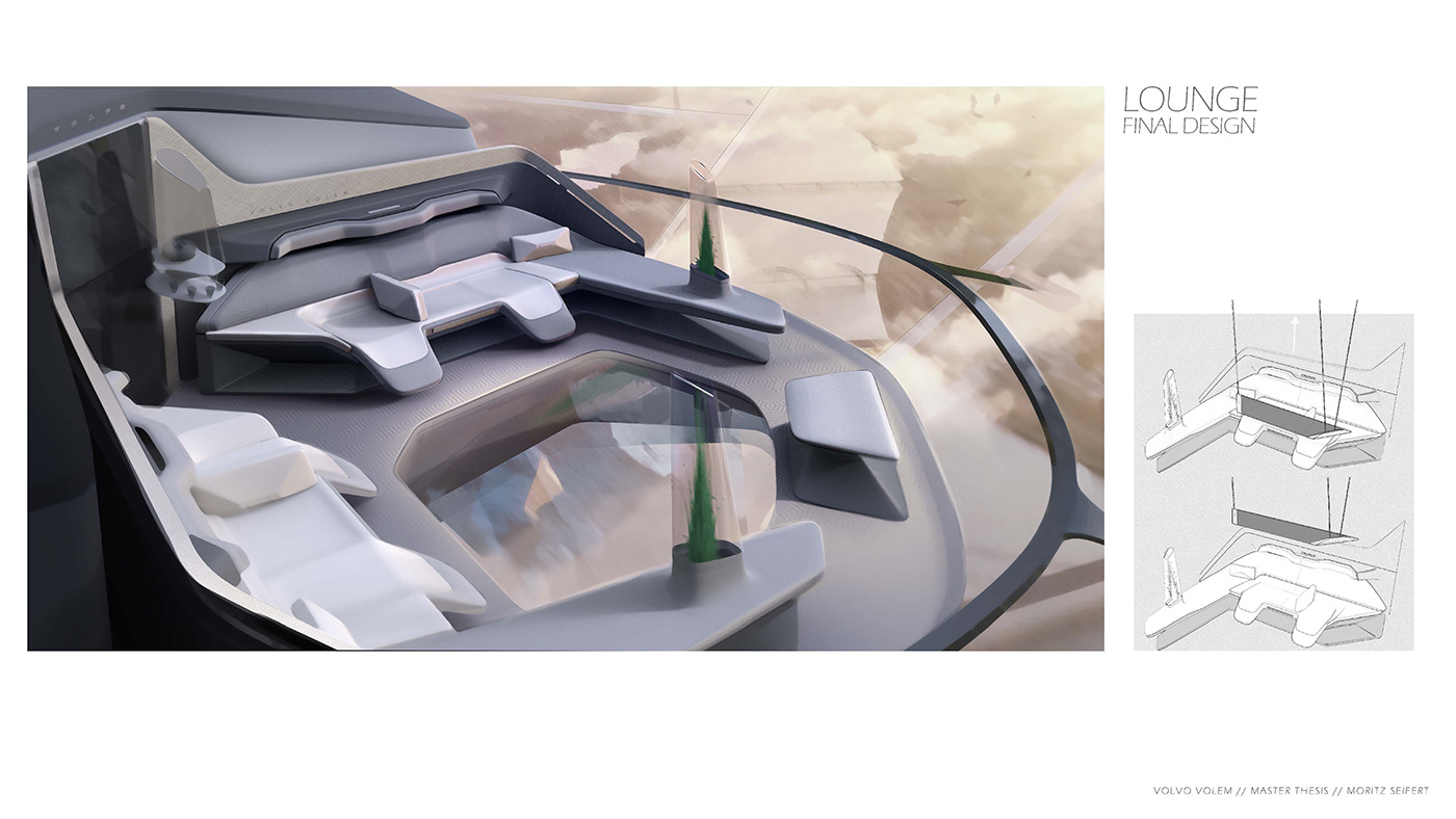 Automotive design product design  industrial design  interior design  Autonomous airship Volvo lounge design