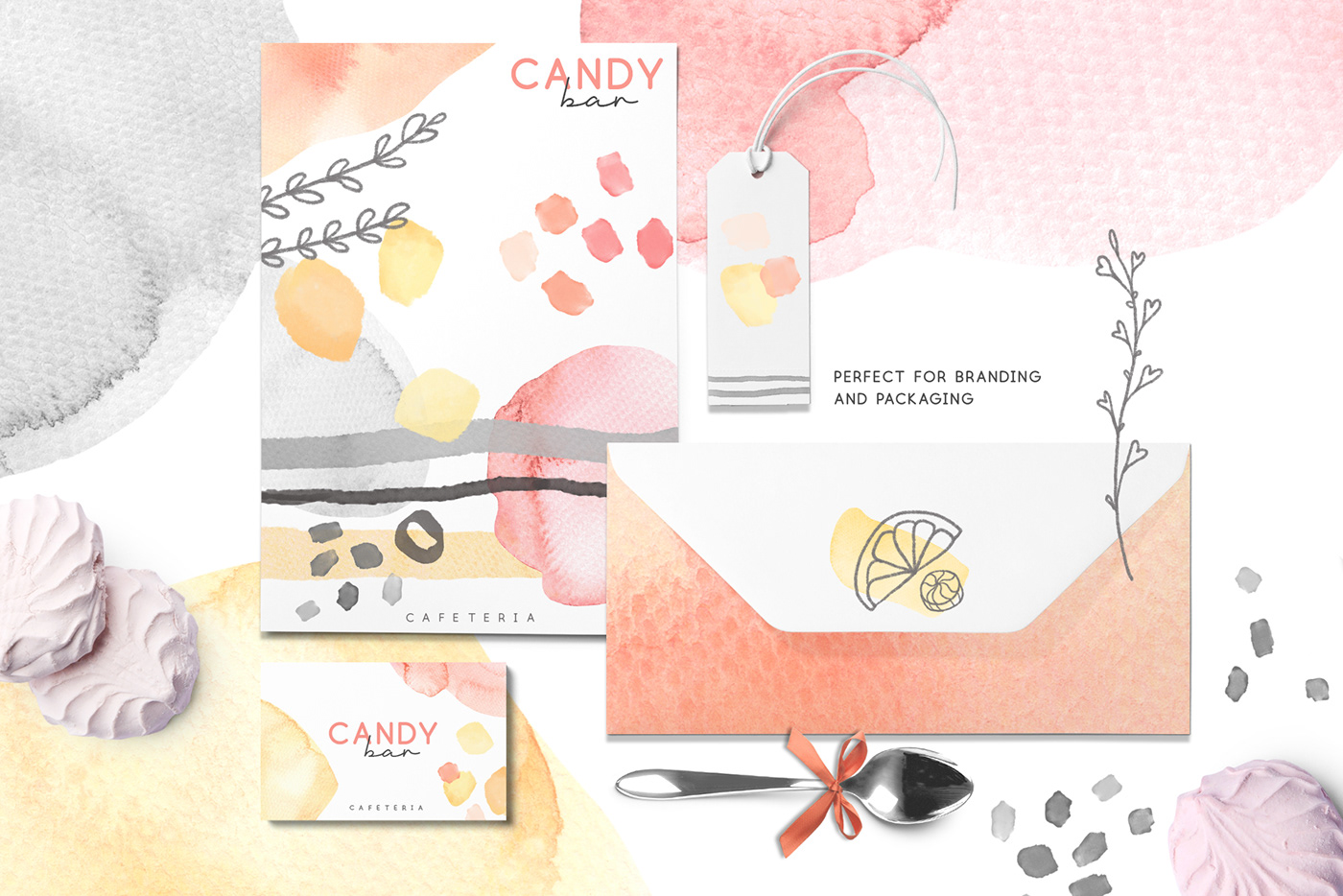 watercolor coral color 2019 trendy Sweets Candy ILLUSTRATION  girl slyle graphic set clip art