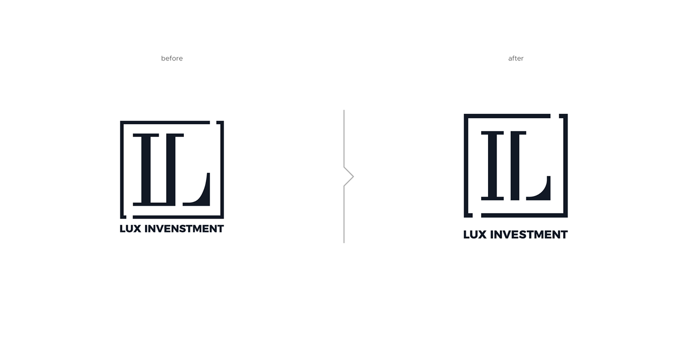 Lux Investment logo before and after modification.