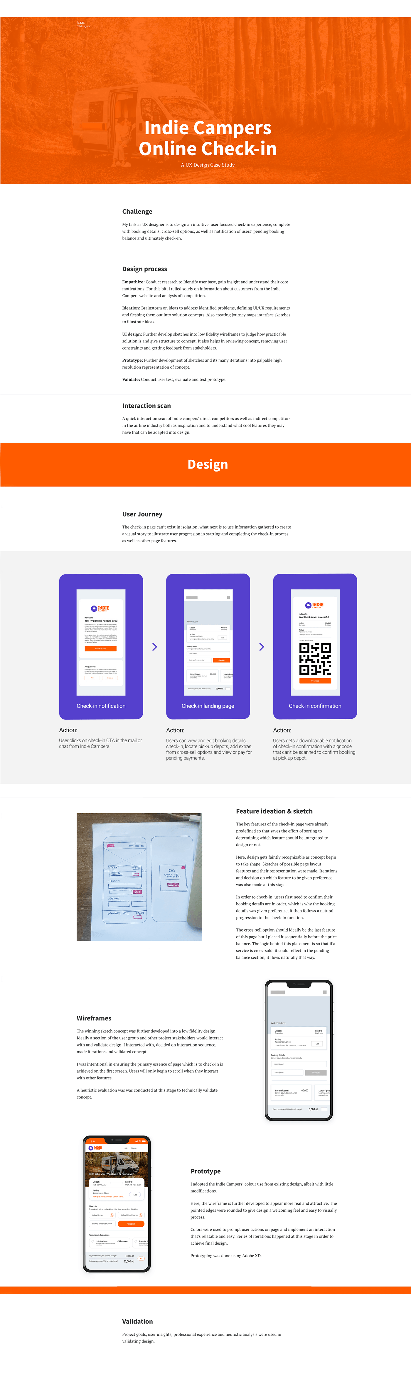 Adobe XD ui design user experience UI/UX Case Study indie campers experience design product design  mobile design Online Check in