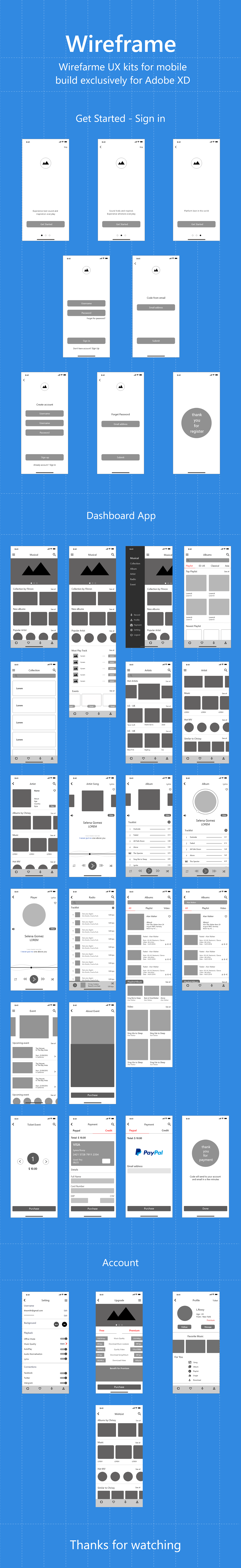 UI ux interactive design music Mobile app wireframe free download
