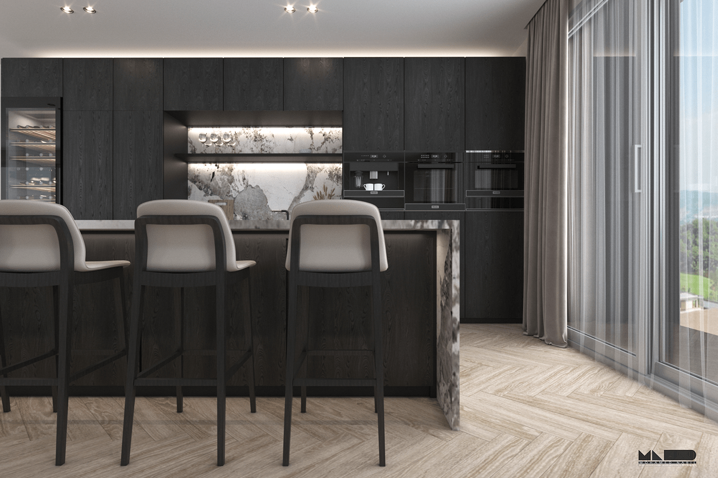 architecture CGI design interior design  kitchen living room minimal modern Photography  visualization