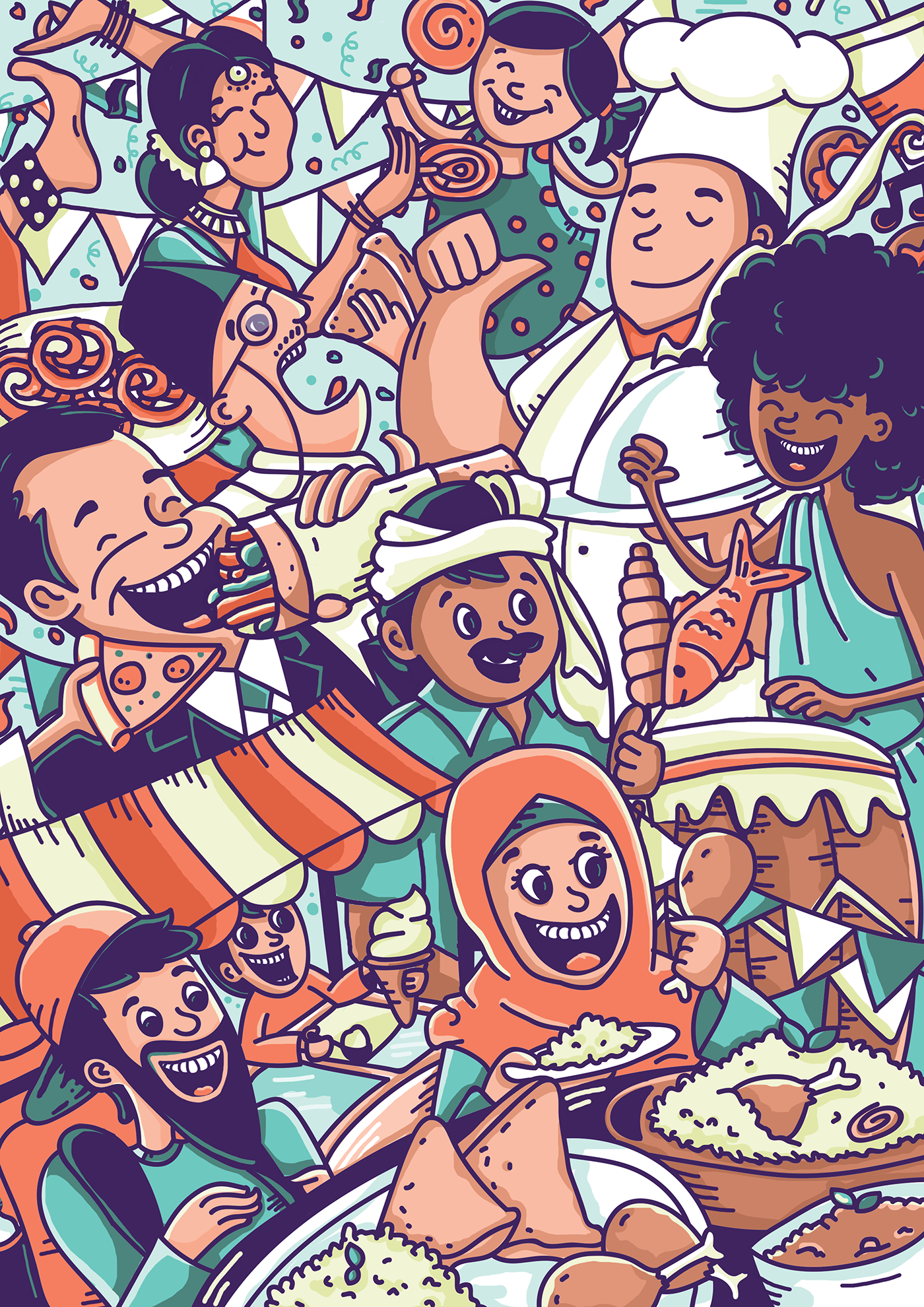 ILLUSTRATION  foodfestival foodies Modernart poster colors sharing doodle Vetcor kozhikode