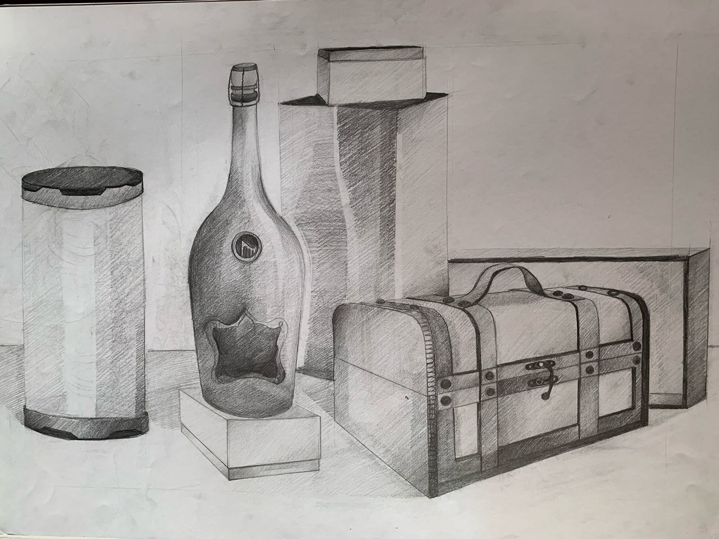 A few objects represented in a static nature draw.