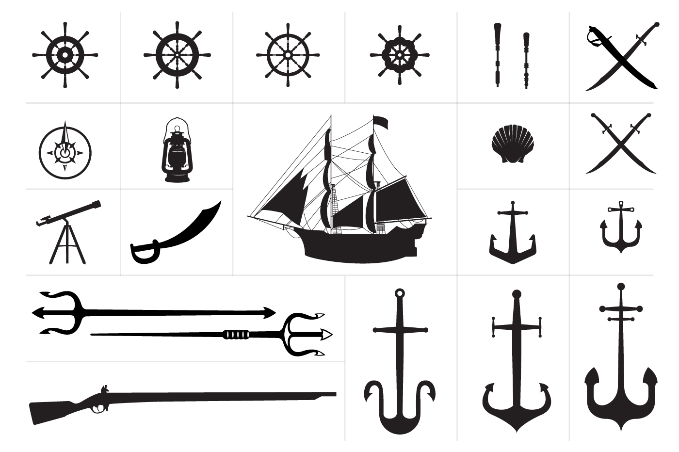 Ocean nautical blue vector anchor wheel bird Propellar Spyglass compass north south east west Harpoon Paddle buy