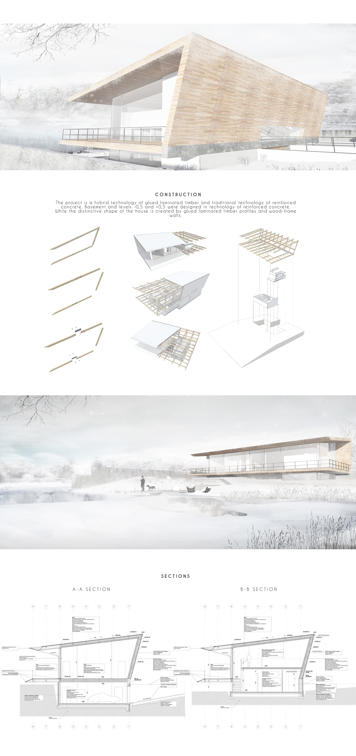lake house student project Project winter residential photoshop ArchiCAD Artlantis 3D visual Render