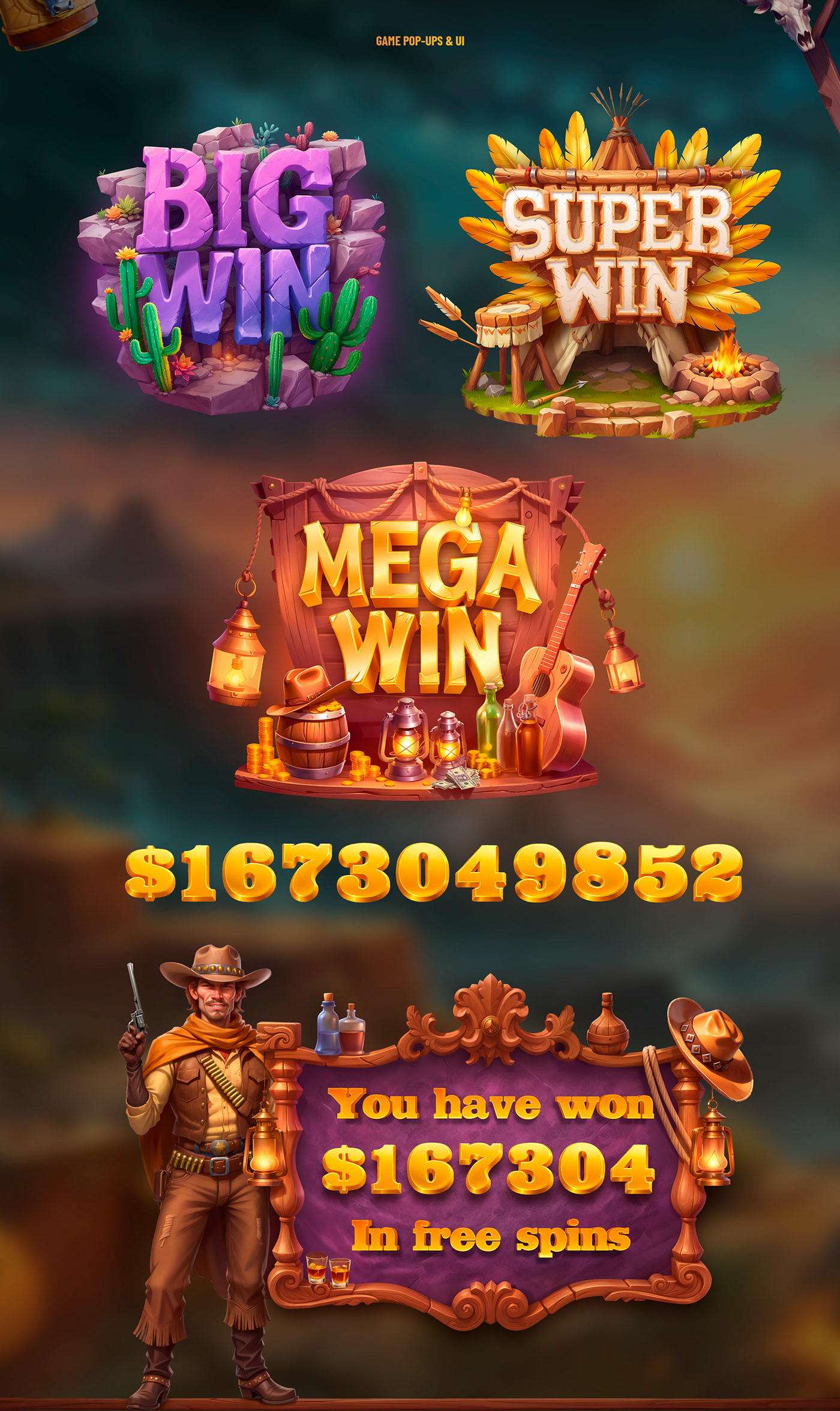 wild west slot mobile game Game Art game design  slot game casino cowboy Slots gambling