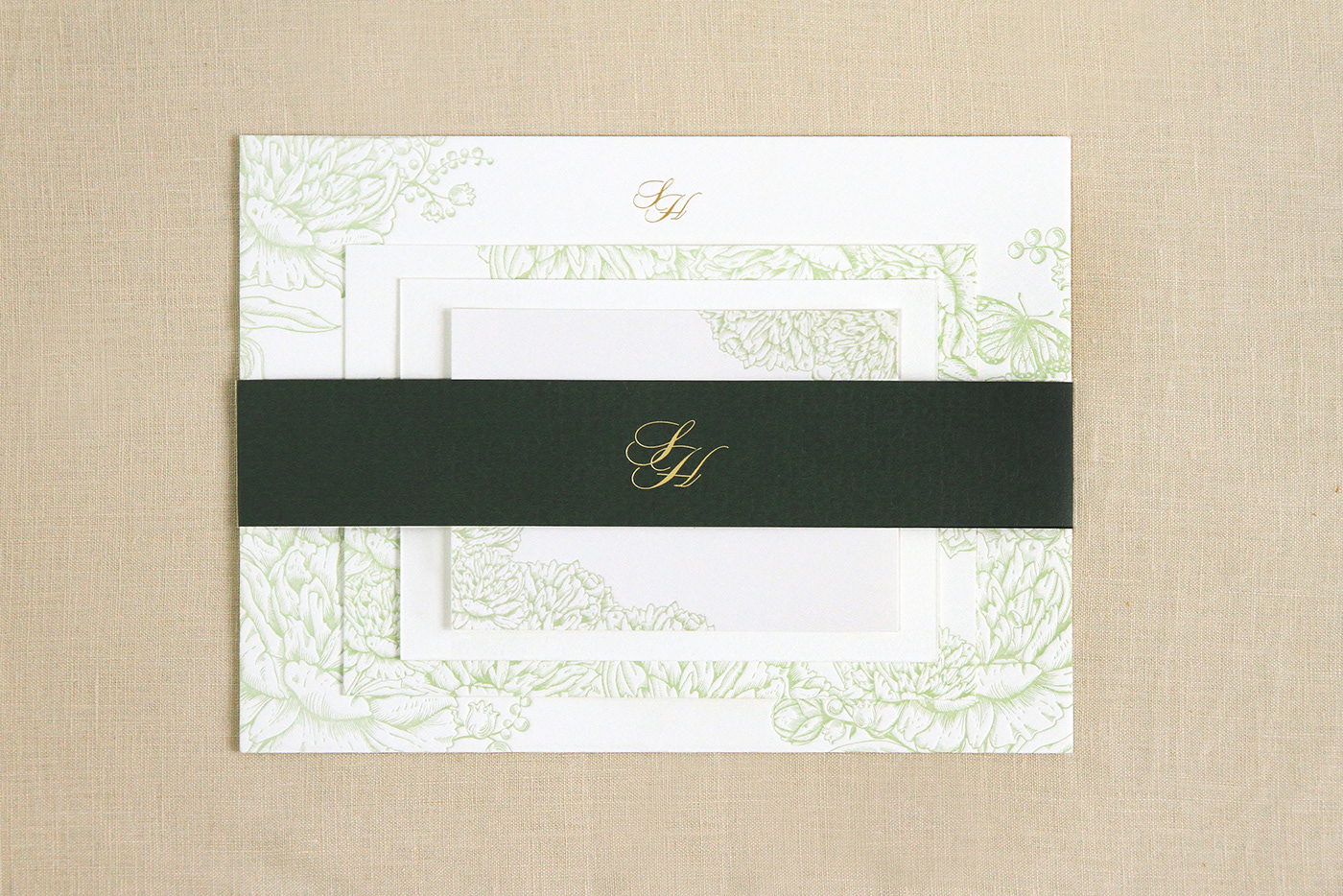botanical design floral flower hand drawn hydrangea Invitation letterpress vintage wedding invitation