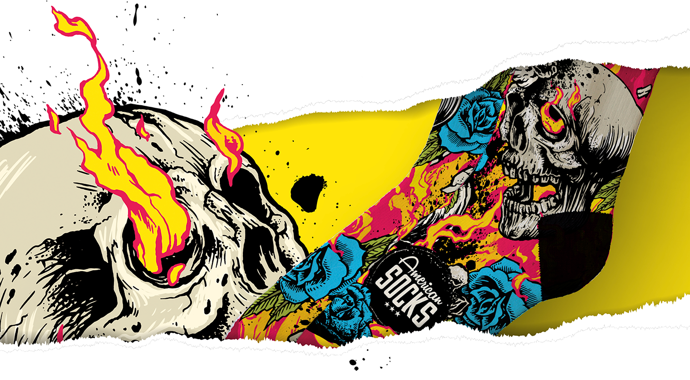 deisgn ILLUSTRATION  skull fire tattoo rock socks Graphic Desgn argentina españa