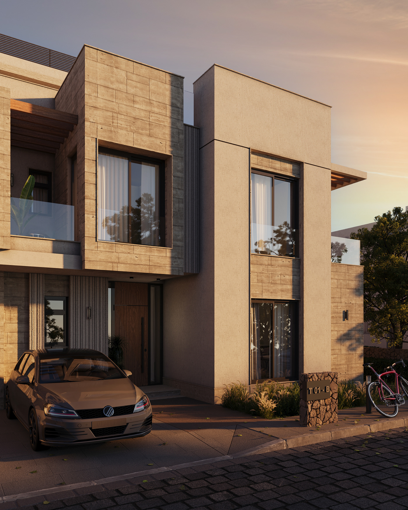 architecture visualization 3D exterior Render design Villa modern sunset animation 