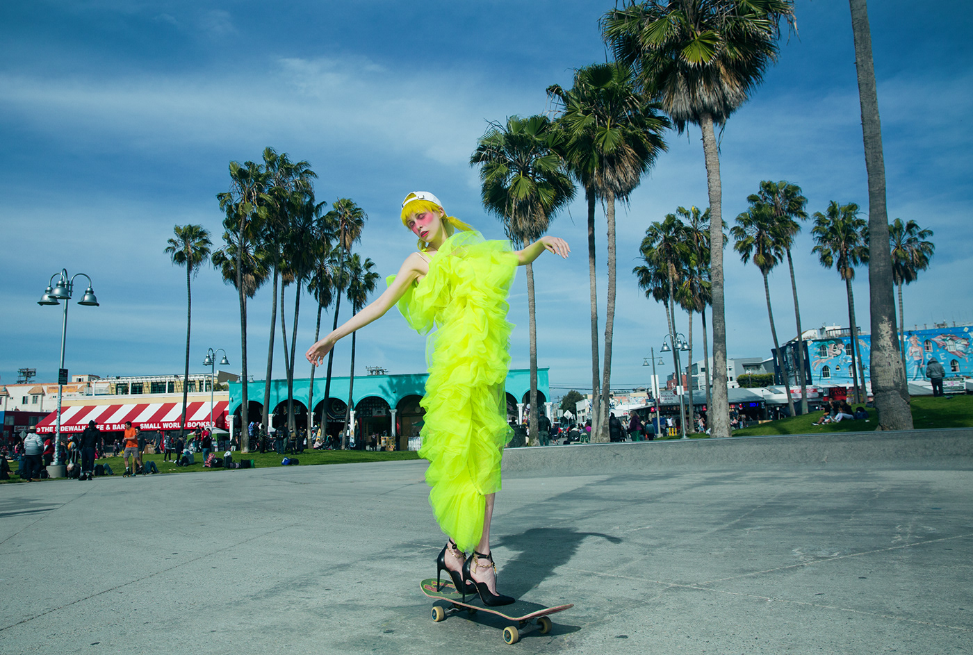 Singer artist yellow sunshine Fashion  portrait petite meller Los Angeles beach Cinema