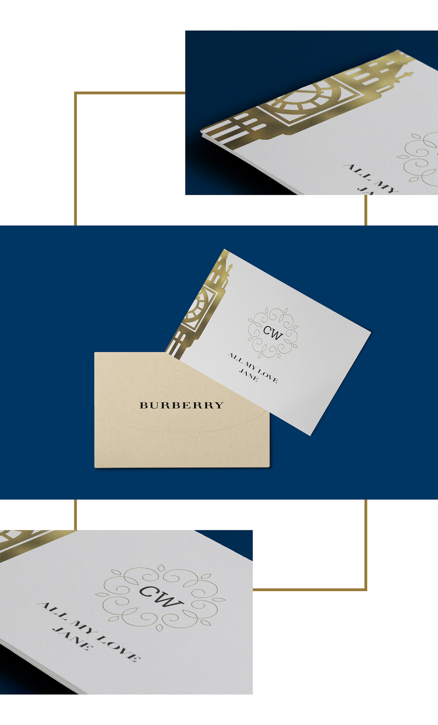 brand experience Burberry customisation foiling gift card Personalisation pos Retail branding swing tag Retail
