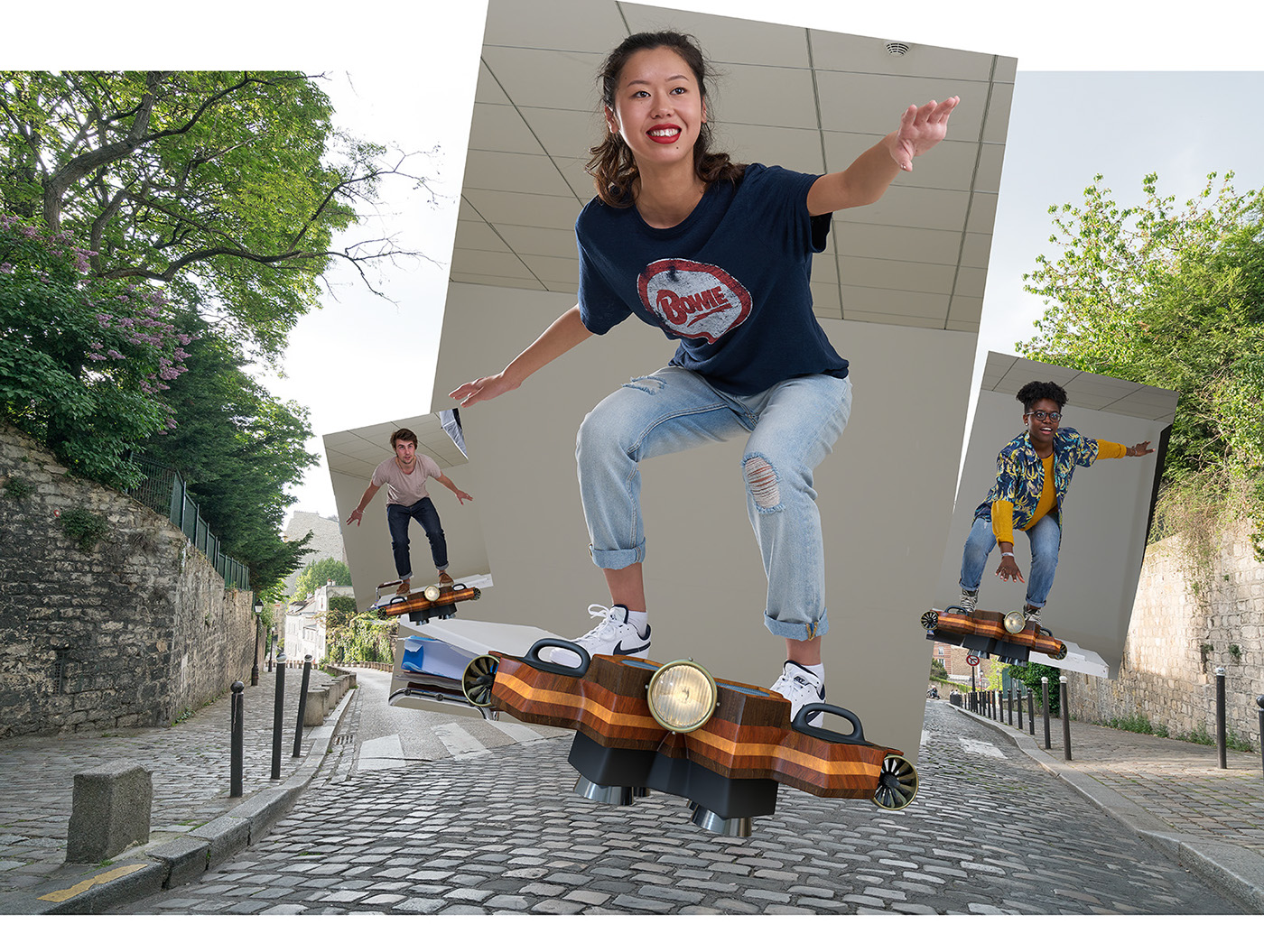 magazine cover photo cover flyboard  rider teenager futur futuristic Paris team montmartre people Life Style editorial commisioned