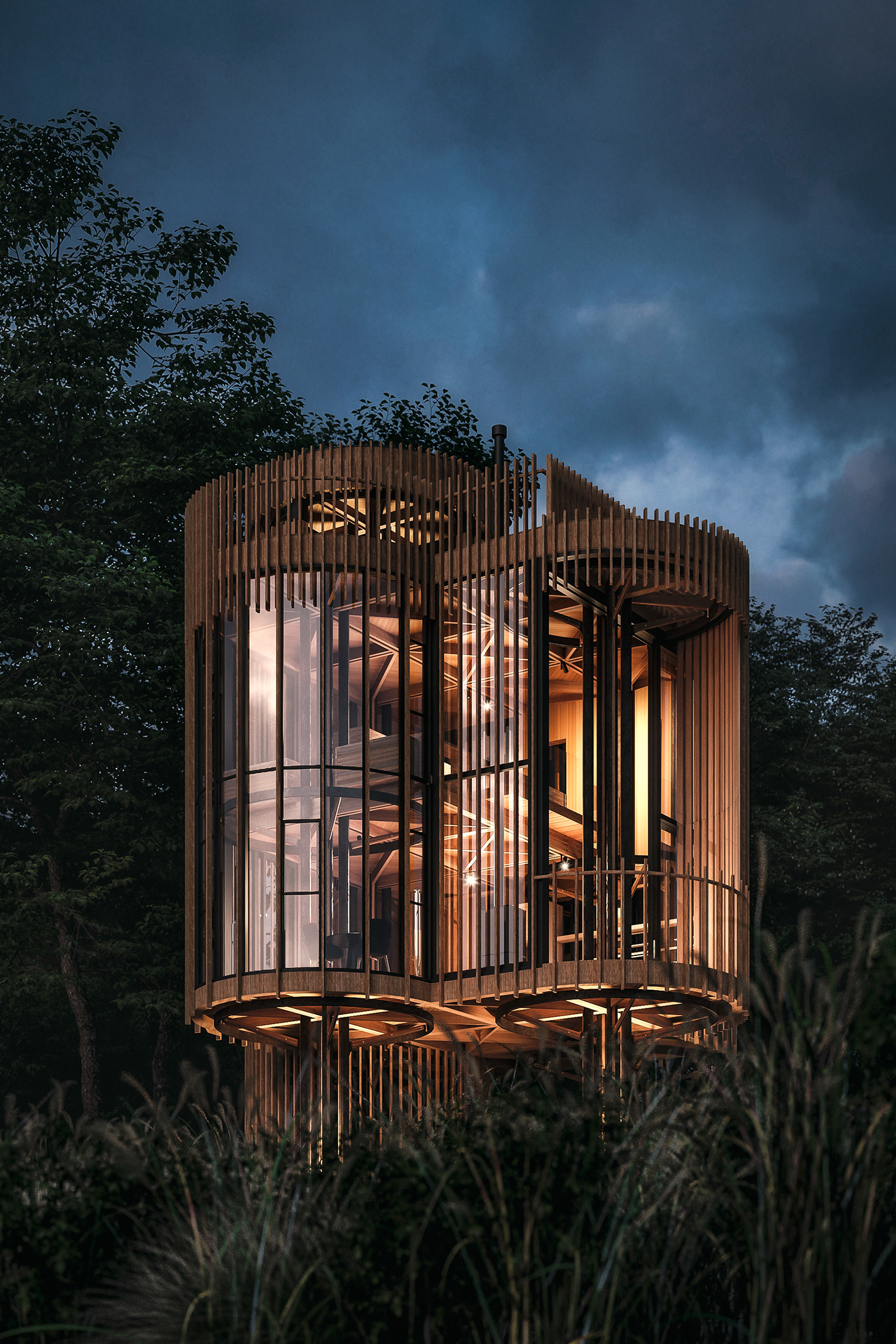 architecture archviz 3ds max V-ray tree house forest wood cabin