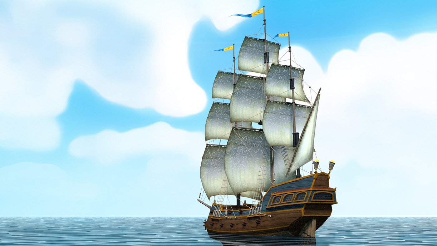 3D blender CGI galleon Ocean pirate Sail sea ship watercraft
