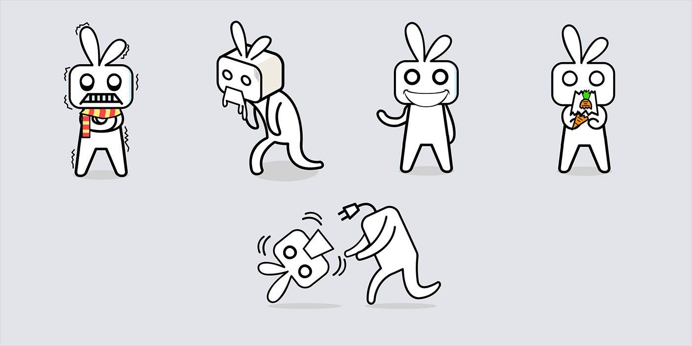 action activity activity set box bunny Character design  emotional expression funny concept like bunny cartoon like rabbit rabbit robot white rabbit