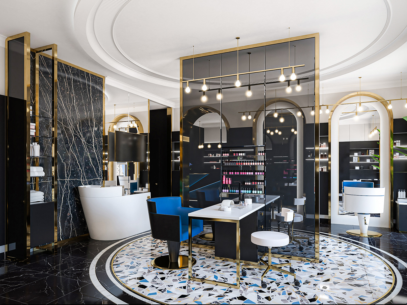 3D archvis beauty salon black and gold design intrerior  Memphis