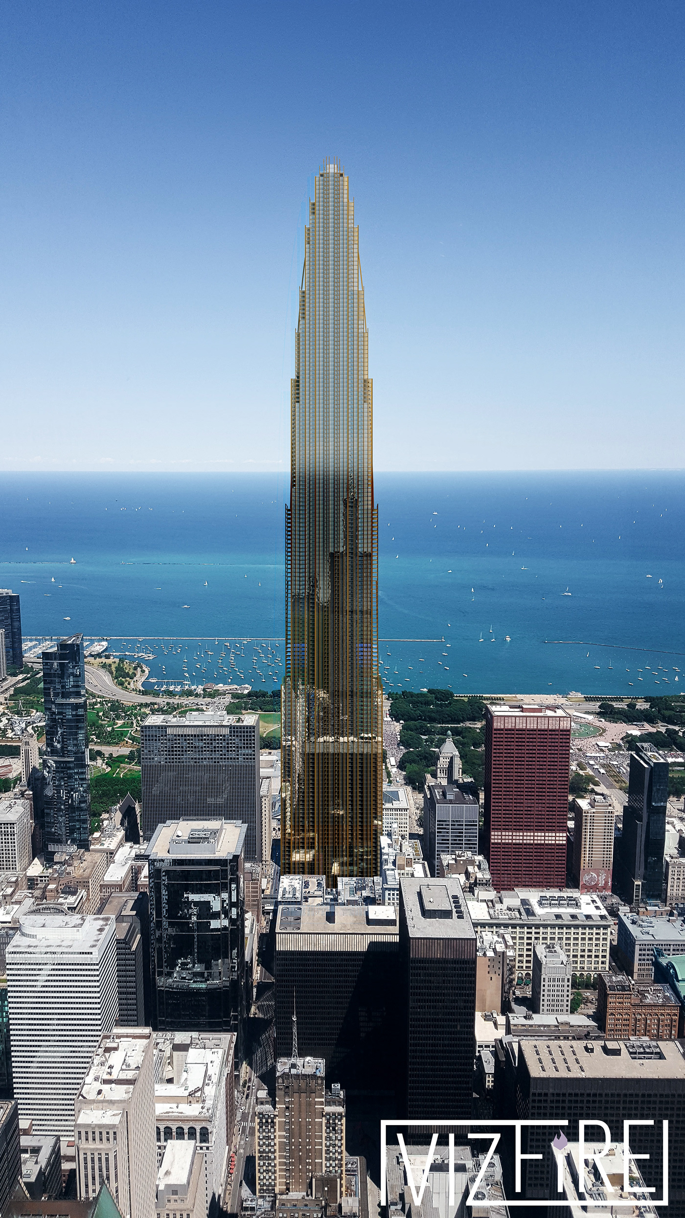architecture chicago concept lewis garrison Proposal Render rendering skyline vizfire wabash tower