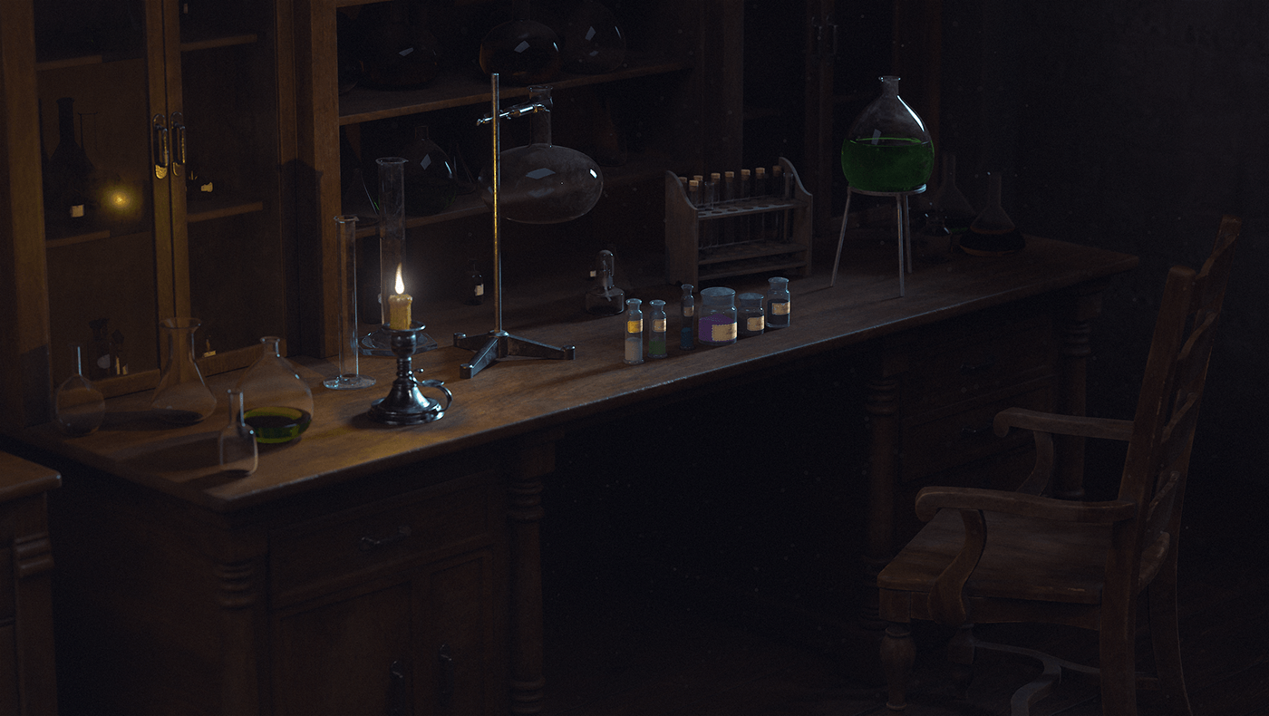 alchemy laboratory CGI 3D environment vray Render alchmeist