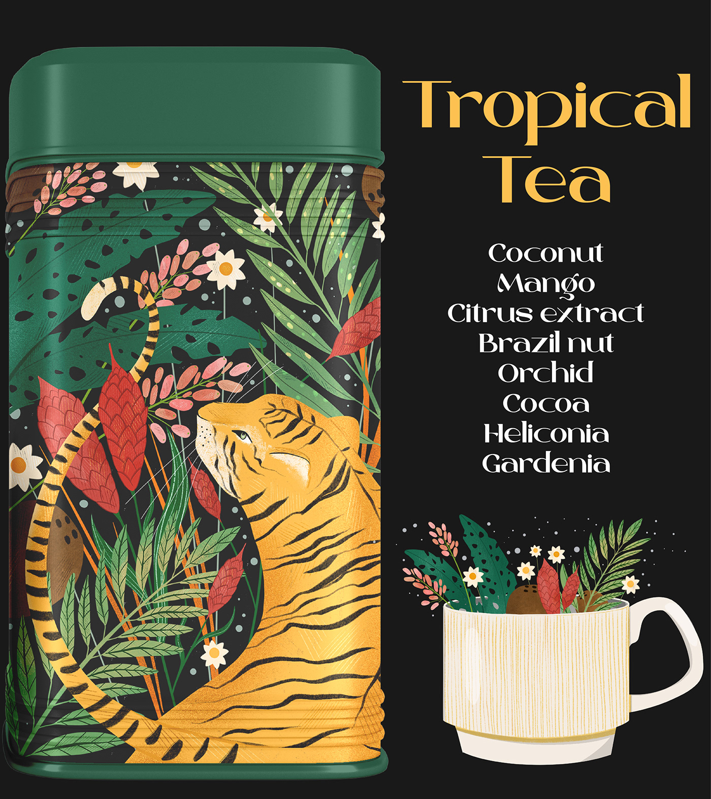 animal illustration bear botanical botanical illustration FOX Packaging product design  Tea Packaging tiger food illustration