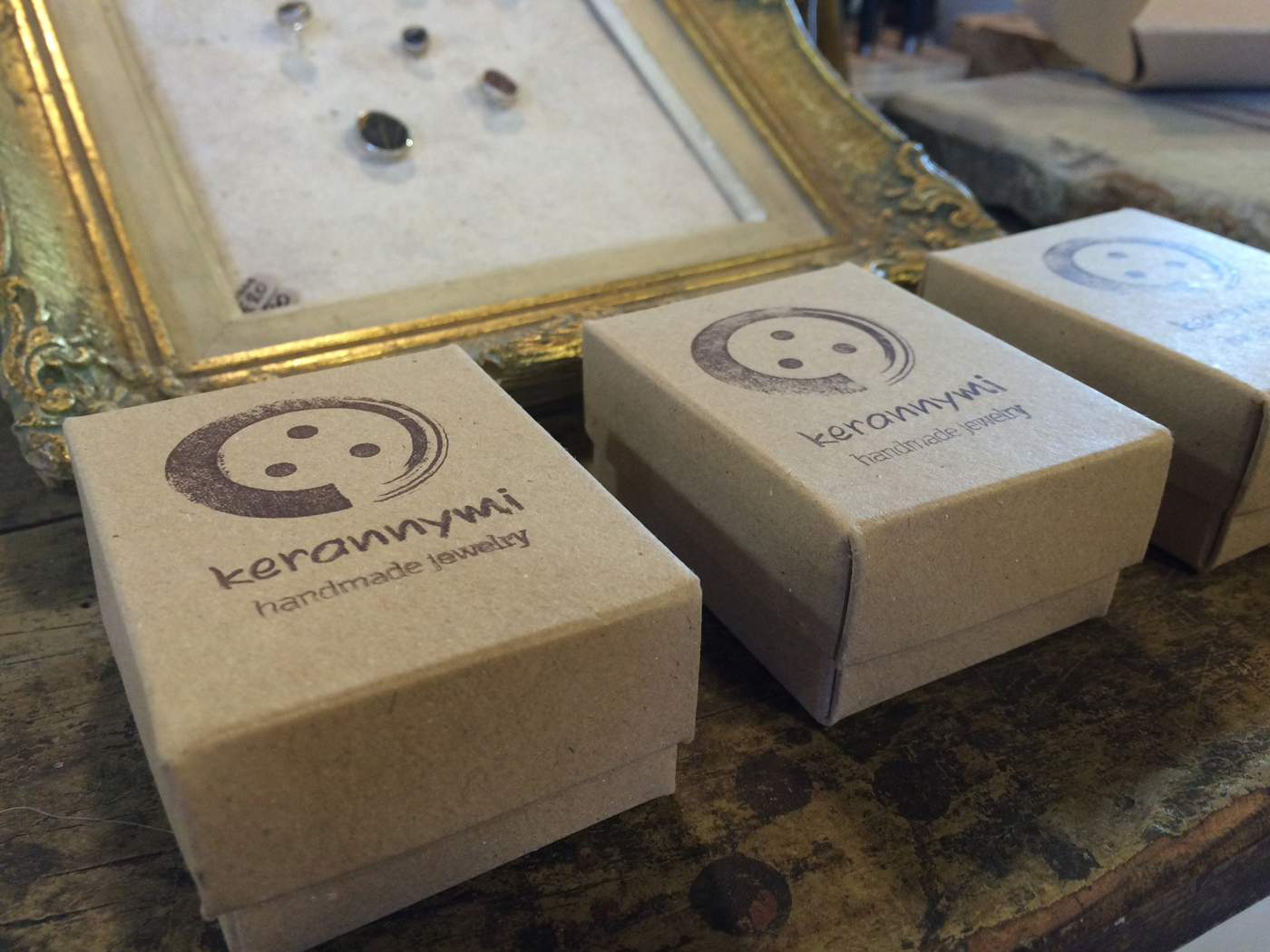 Handmade Jewelry identity Kerannymi Logotype Business Cards stamps sign wood samos Manolates