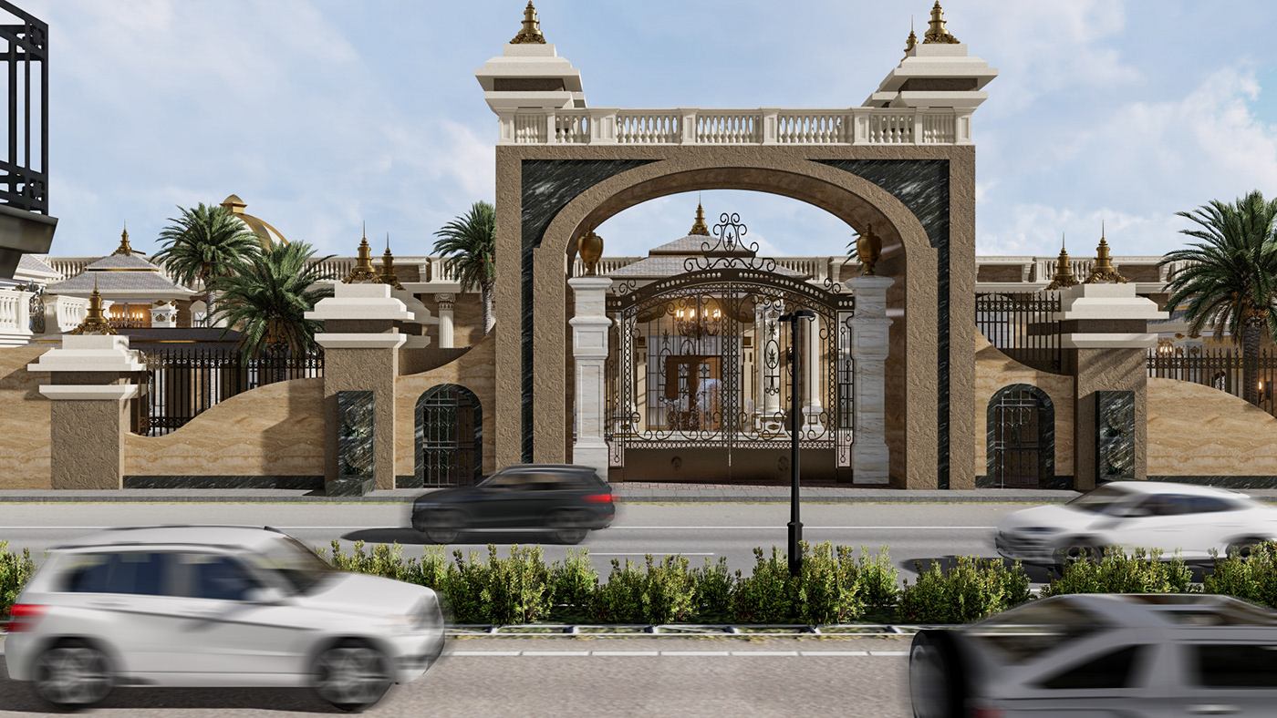 architecture luxury palace Villa exterior design facades Classic Landscape Design graphics 3D