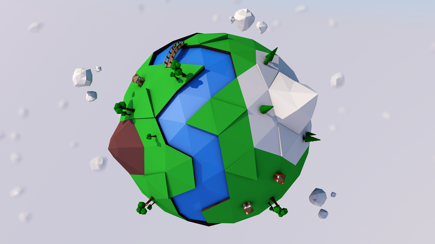 cinema4d world planet low-poly LOW poly 3D Render wallpaper