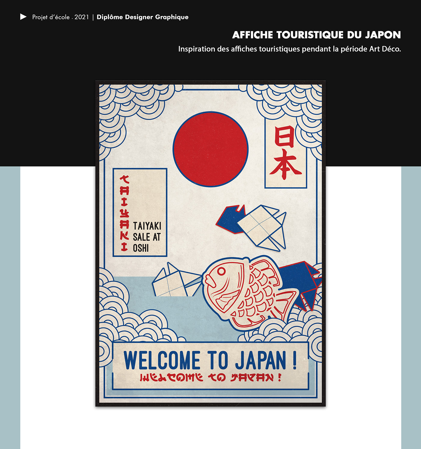 affiche Affiche touristique fish japan JAPON origami  oshi  poisson taiyaki Tourisme