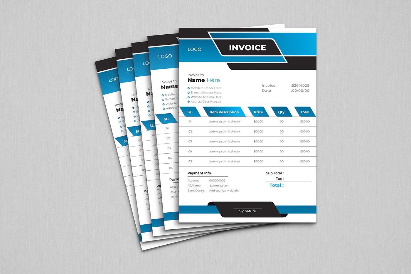 Invoice Design template order form invoice bill Receipt Paper money bill tax invoice receipt minimal invoice