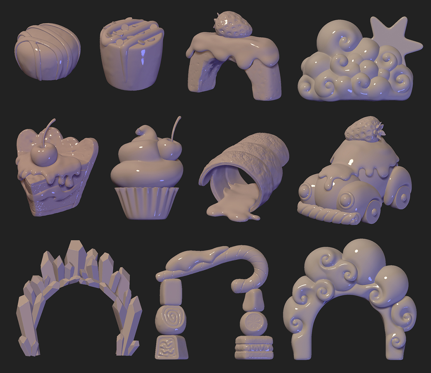 digital 3D environment Arc Candy car Zbrush cloud cream pastry pie cake cherry crystals sweet