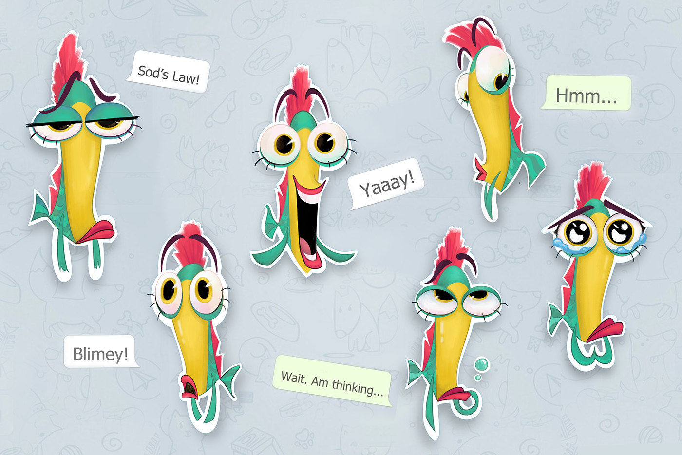 sticker Stickerpack Emoji emotes стикеры faceboockstickers fish doodle Character emotions