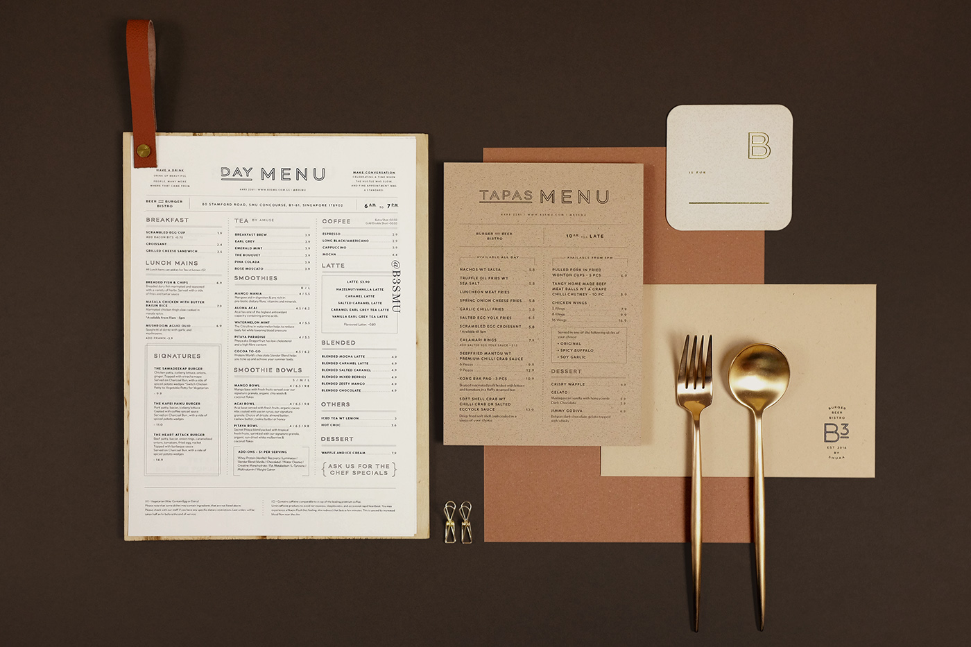 bistro F&B modern contemporary menu earth tone foil stamping brass restaurant bar