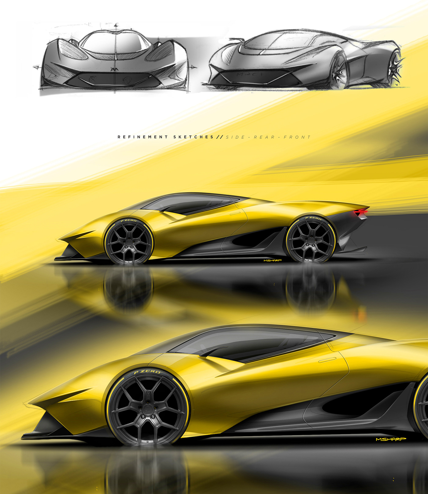 supercar hypercar concept car black yellow sketching car design digital