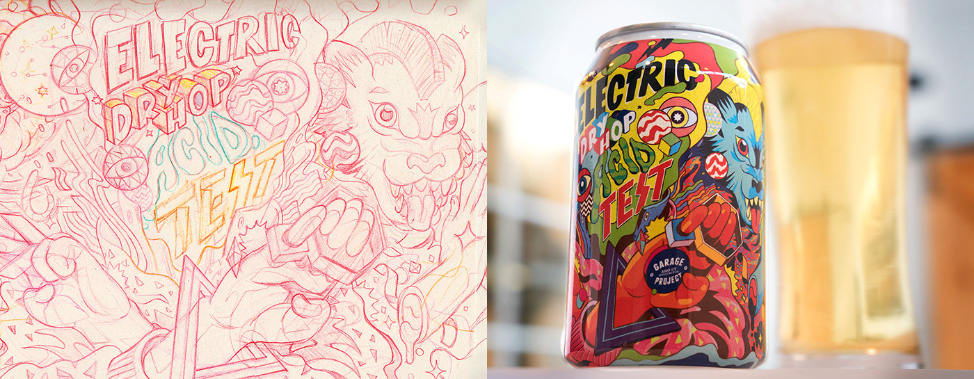 beer can craft beer Label Packaging psychedelic trippy wine wine label